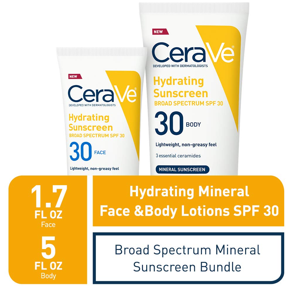 Cerave Sunscreen Bundle SPF 30 | Contains Mineral Sunscreen for Face SPF 30, 2.5 Ounce, and Mineral Body Sunscreen SPF 30, 5 Ounce 1 ea