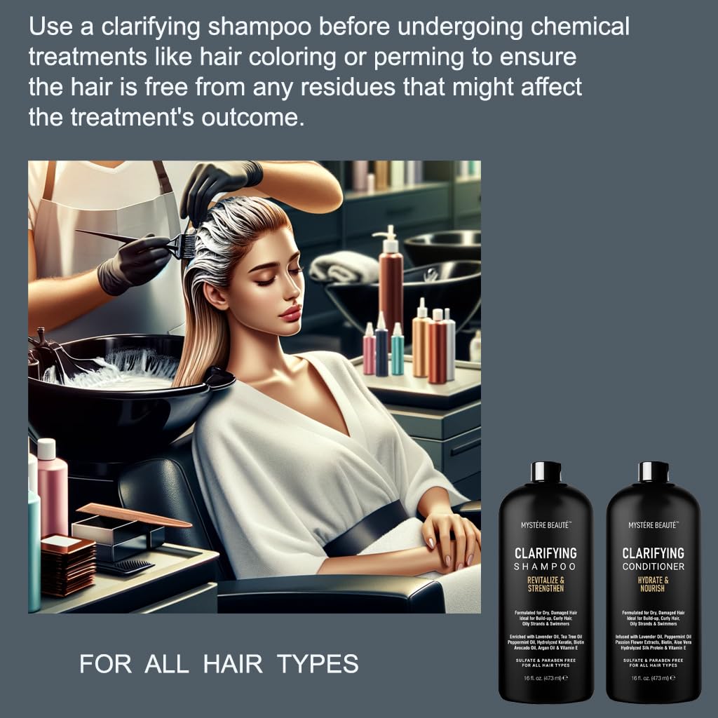 Clarifying Shampoo and Conditioner Set- Hydrating, Calming & Removes Buildup, For All Hair Types, Clarifying Cleanse for Dirt, Oil & Hard Water
