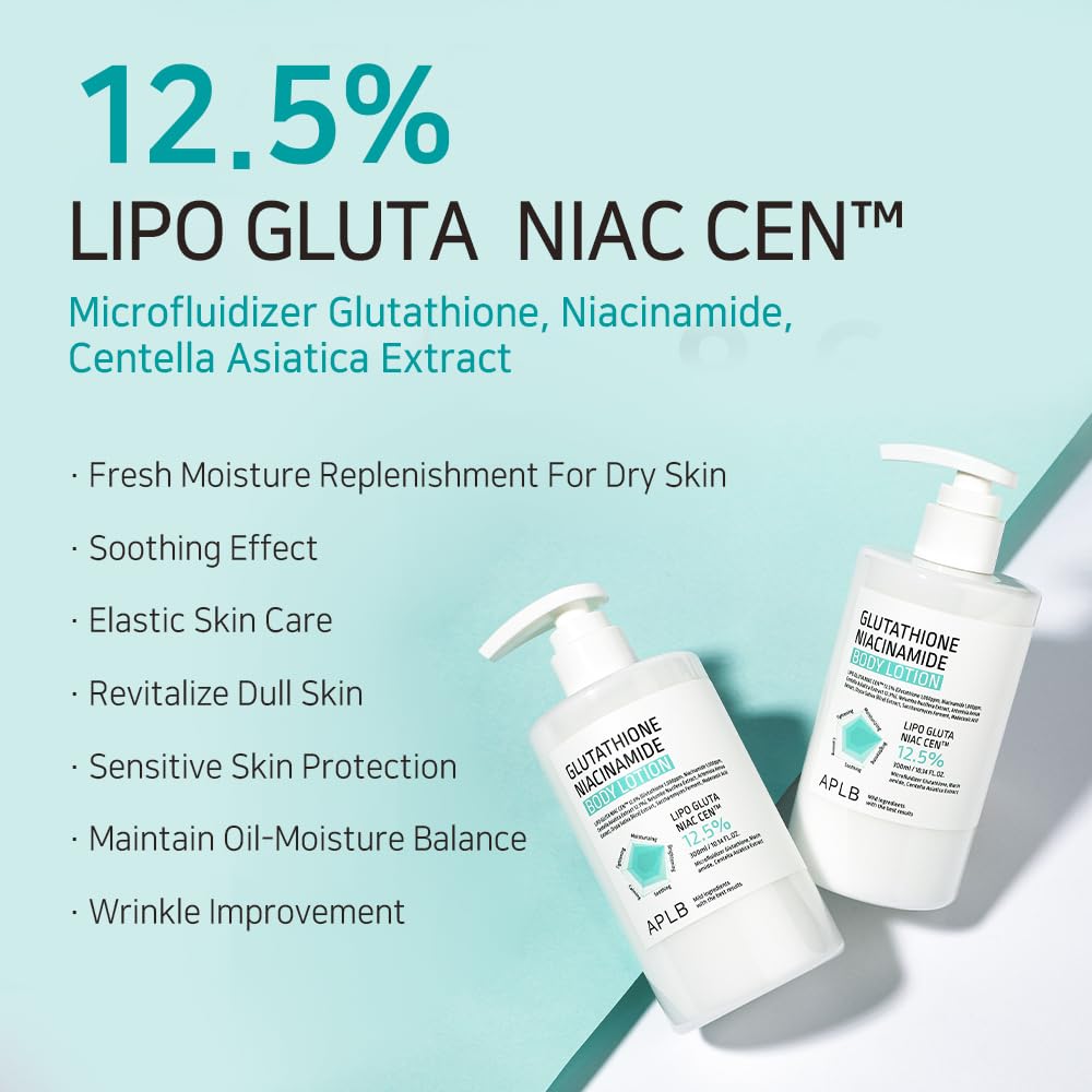 APLB Glutathione Niacinamide Body Lotion | LIPO GLUTA NIAC CEN™ 12.5% 10.14 FL.OZ/Korean Skincare, Long lasting hydration, Revitalize for gentle Beauty and Personal Care APLB