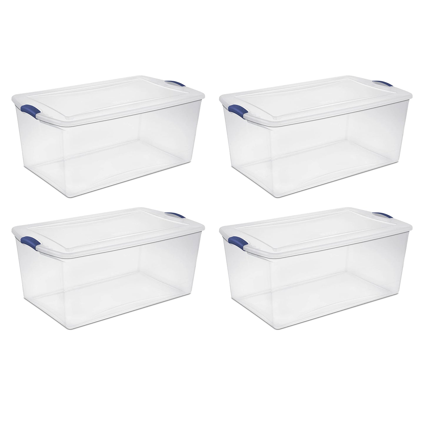 FLEAGE Large Clear Storage Bins 105 Qt. Latch Box Plastic, Stadium Blue, Set of 4