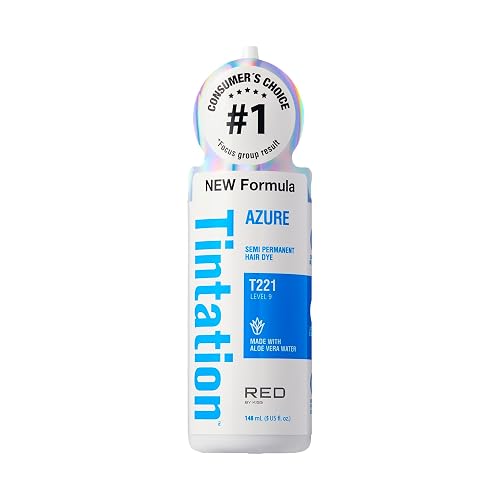 Red by Kiss Tintation Semi-Permanent Hair Color, Aloe Vera Water Based, Argan Oil, Olive Oil, Collagen & Keratin, Long-Lasting Color Dye (Azure, 5 Fl