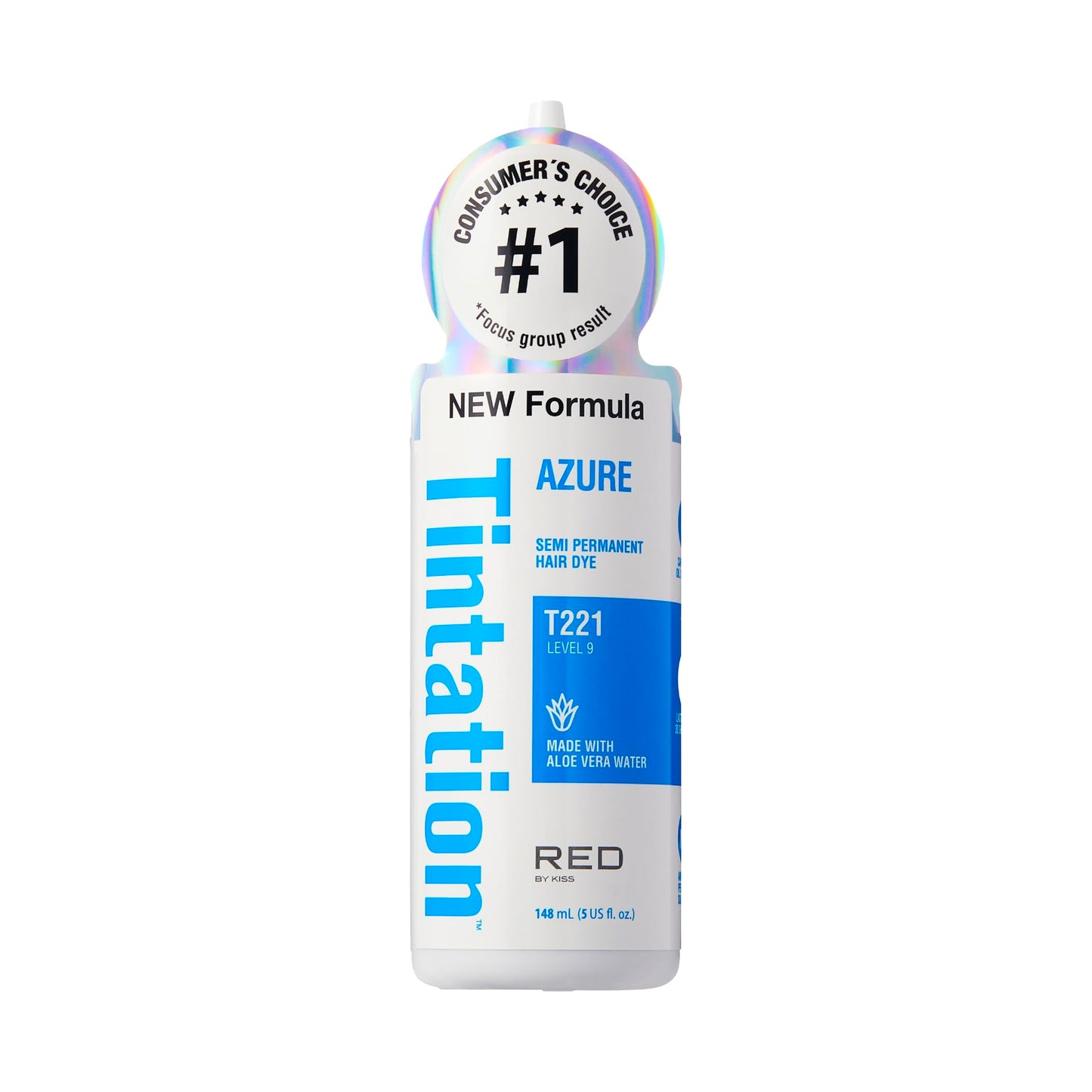 Red by Kiss Tintation Semi-Permanent Hair Color, Aloe Vera Water Based, Argan Oil, Olive Oil, Collagen & Keratin, Long-Lasting Color Dye (Azure, 5 Fl