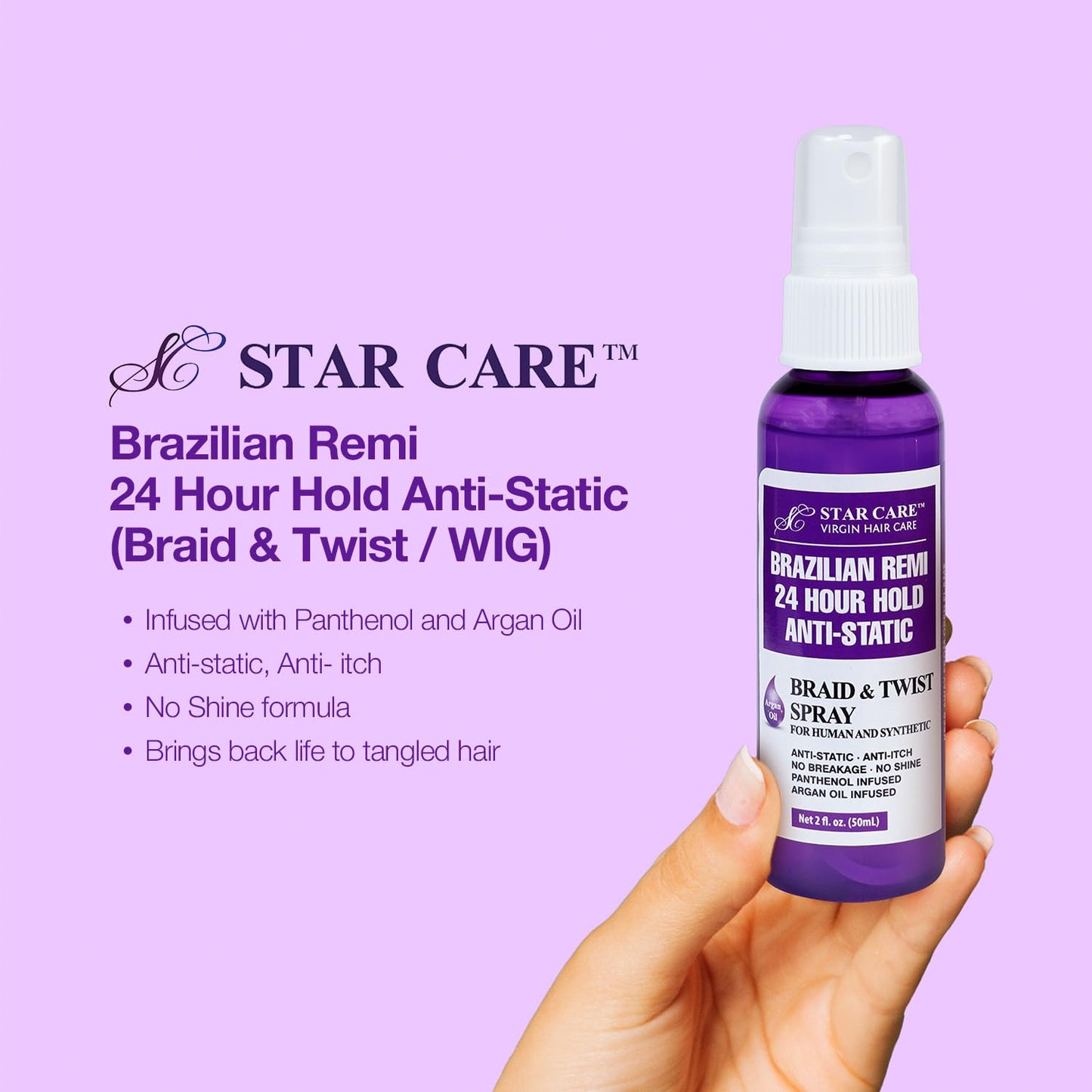 Star Care Brazilian Remi 24 Hour Hold Anti-Static Detangler Spray (Braid & Twist Spray)