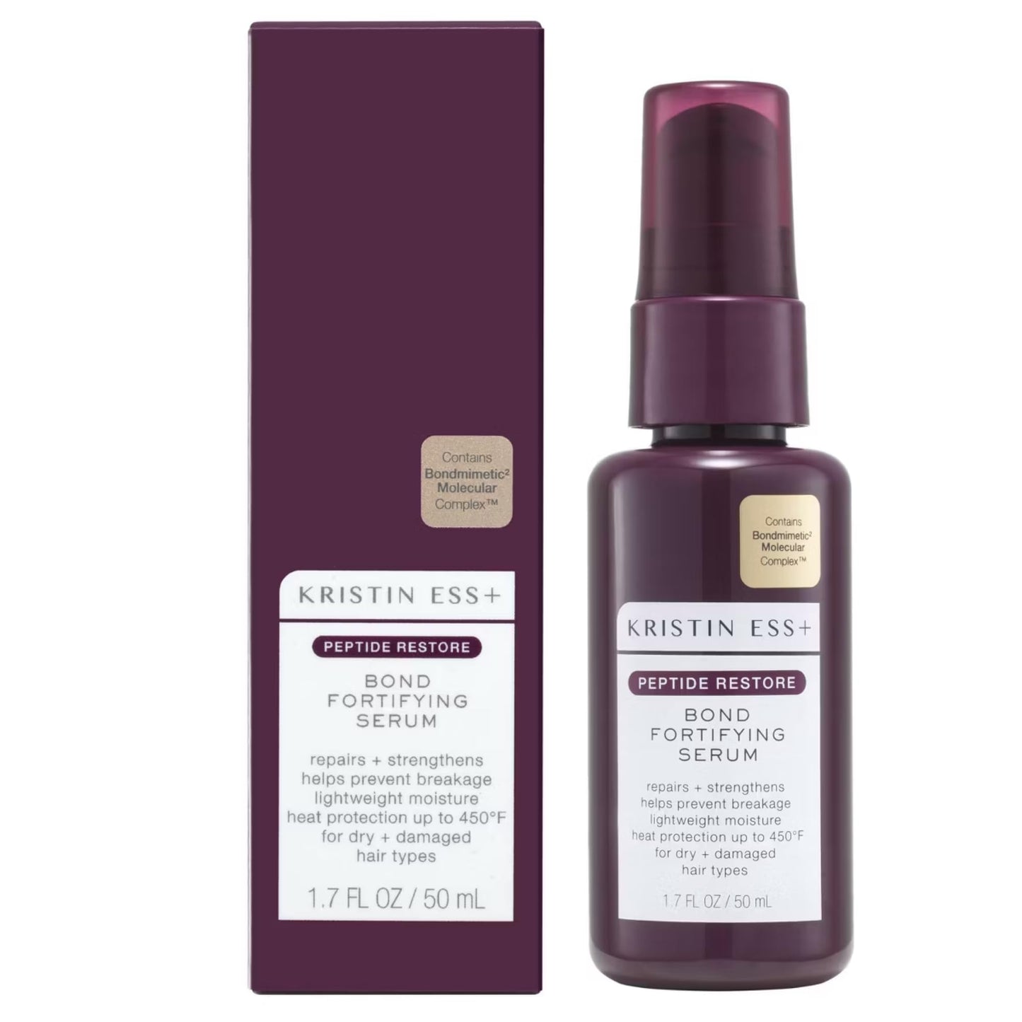 Kristin Ess+ Peptide Restore Fortifying Hair Serum for Frizz & Damaged Hair - Moisturizing Peptide Bond Repair with Heat Protectant - Vegan, Sulfate
