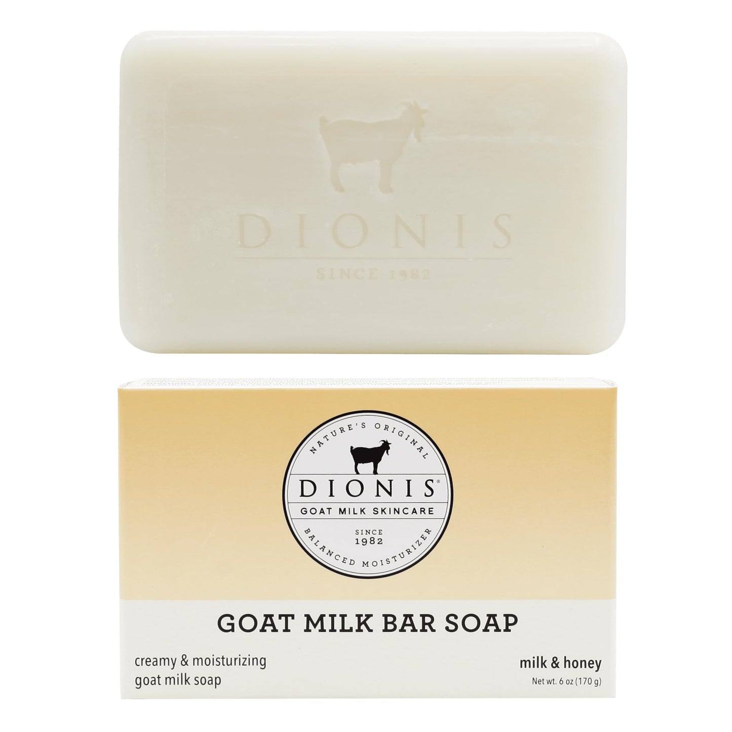 Dionis Goat Milk Skincare 6oz Milk & Honey Scented Hand & Body Bar Soap - Moisturize, Restore, for All Skin Types, Non Greasy, No Residue - Cruelty