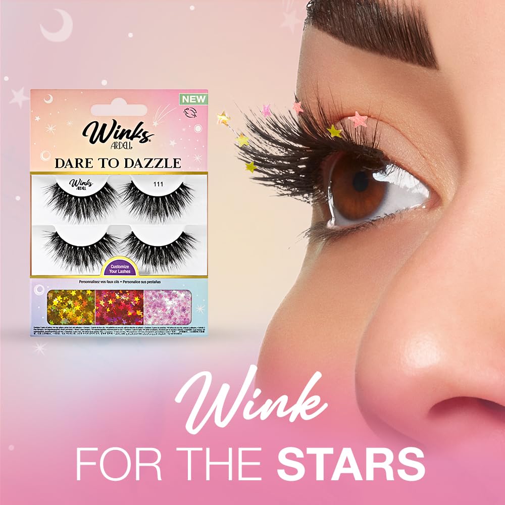 Ardell Winks 111 Lash Kit, Includes False Lashes, 144 Jewels, Lash Adhesive, Picker Tool - Complete False Eyelashes Set