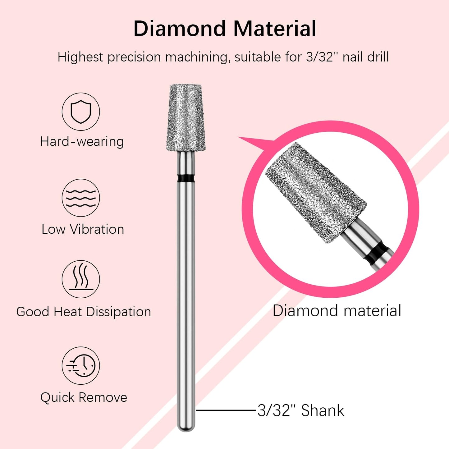 Rolybag Cuticle Nail Drill Bits Tapered Barrel Cuticle Drill Bit for Nail Diamond Drill Bits 3/32” Professional Safety Cuticle Clean Drill