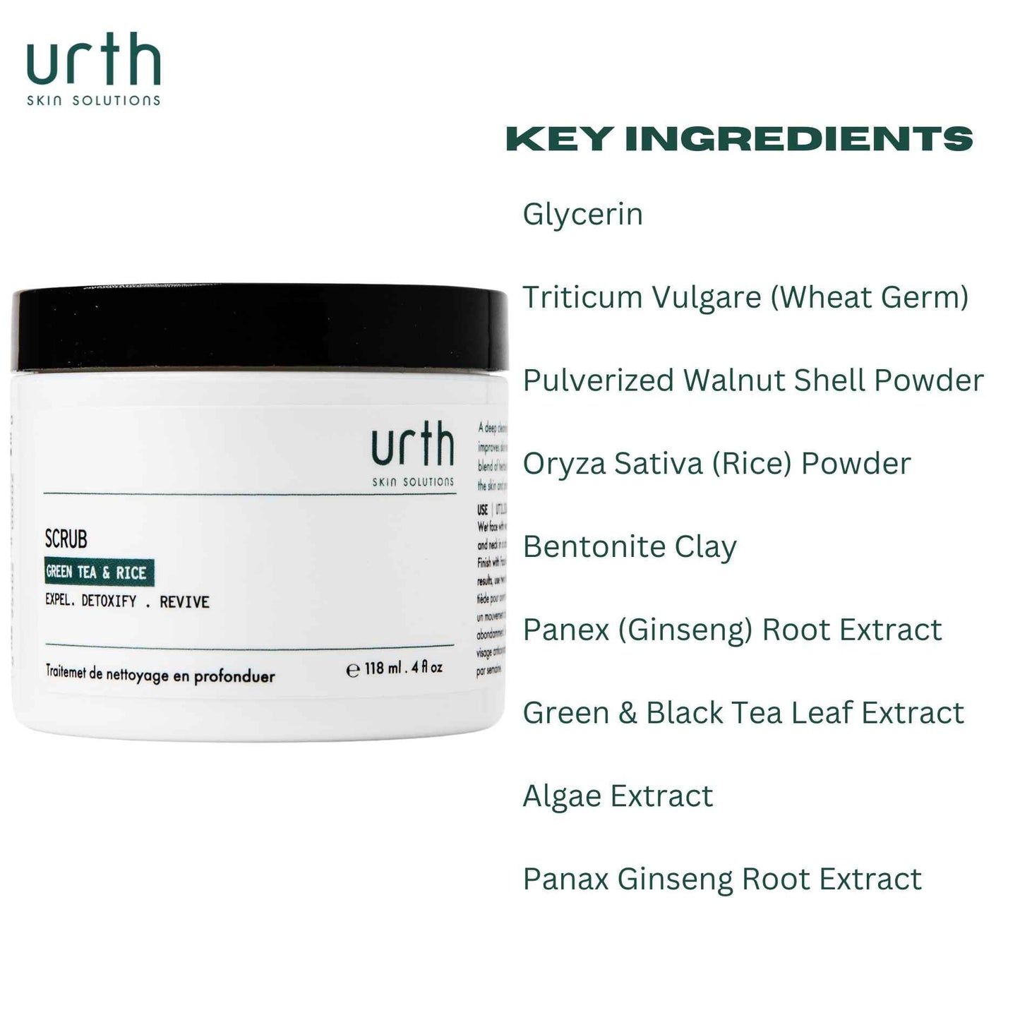 Urth Men's Exfoliating Face Scrub with Green Tea & Rice (4 oz), Deep Cleansing, Minimizes Blackheads, Smooths Skin, Daily Facial Scrub for Sensitive