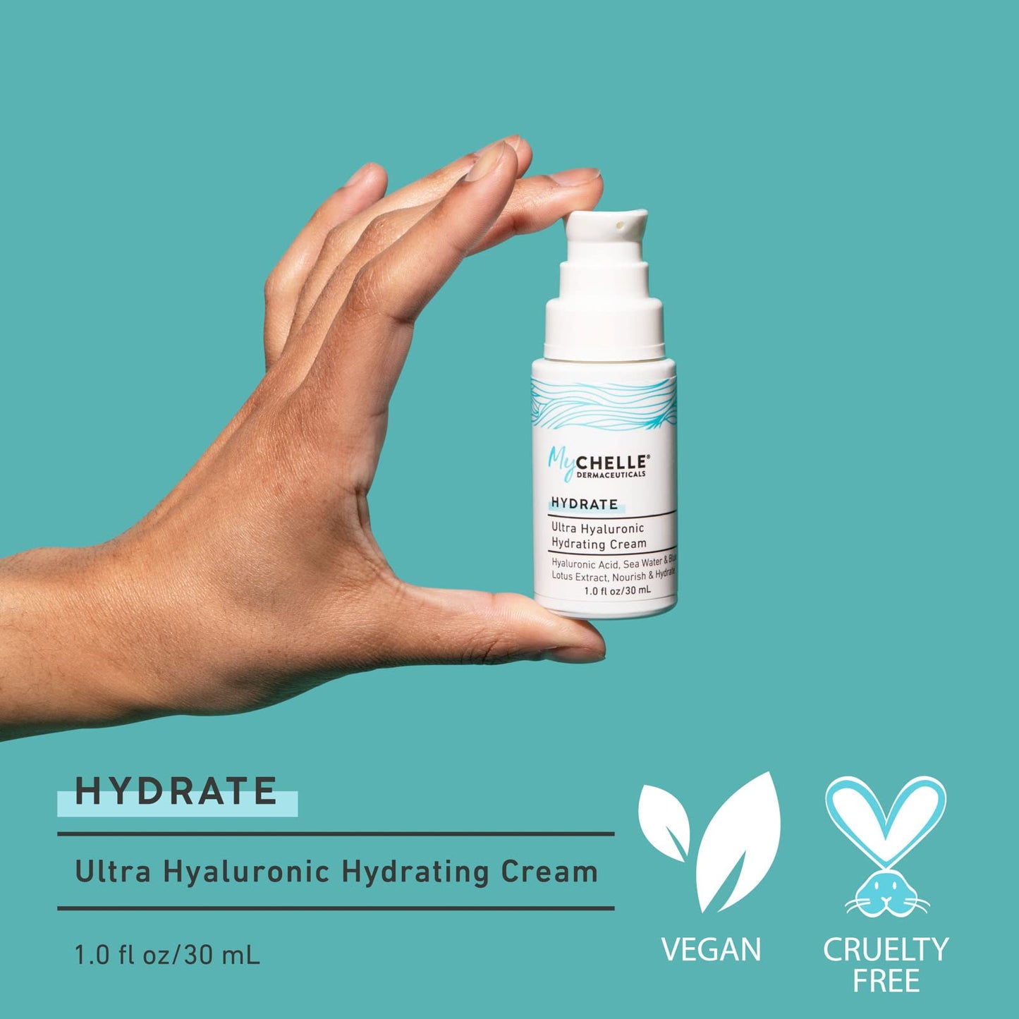 MyChelle Dermaceuticals Ultra Hyaluronic Hydrating Cream (1.0 Fl Oz) - Rich Hydration for Dry Skin with Vegan Hyaluronic Acid, Help Plump Skin