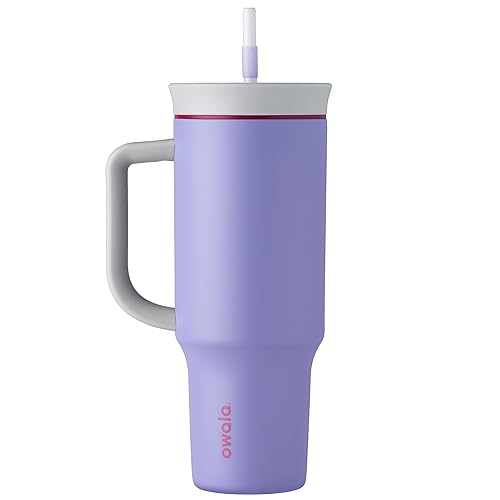 Owala Stainless Steel Triple Layer Insulated Travel Tumbler with Spill Resistant Lid, Straw, and Carry Handle, BPA Free, 40 oz, Light Purple