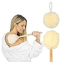 Vive 17” Shower Loofah with Long Handle - Exfoliating Back & Body Scrubber for Men & Women - Luffa Sponge on a Stick for Bathing, Cleaning - Includes
