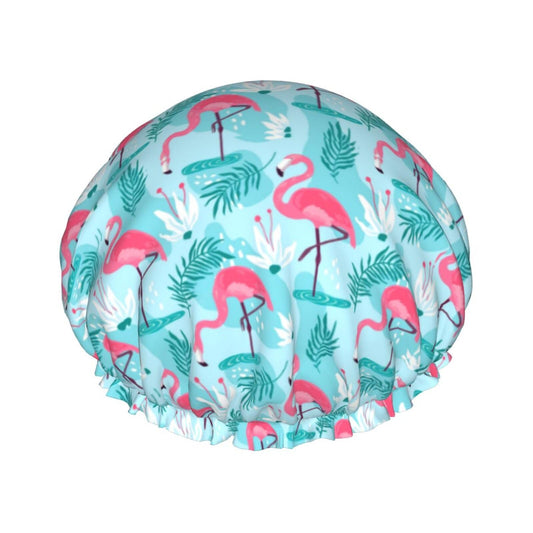 Pink Flamingos Shower Cap For Women Reusable Waterproof Double Layers Bath Cap Hair Protection Elastic Ladies Spa Salon Shower Hat Beauty and Personal Care YUZEKABZ