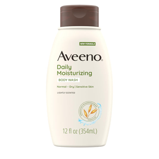 Aveeno Daily Moisturizing Body Wash with Soothing Oat, Creamy Shower Gel, Soap-Free and Dye-Free, Light Fragrance, 12 fl. oz (Pack of 4)