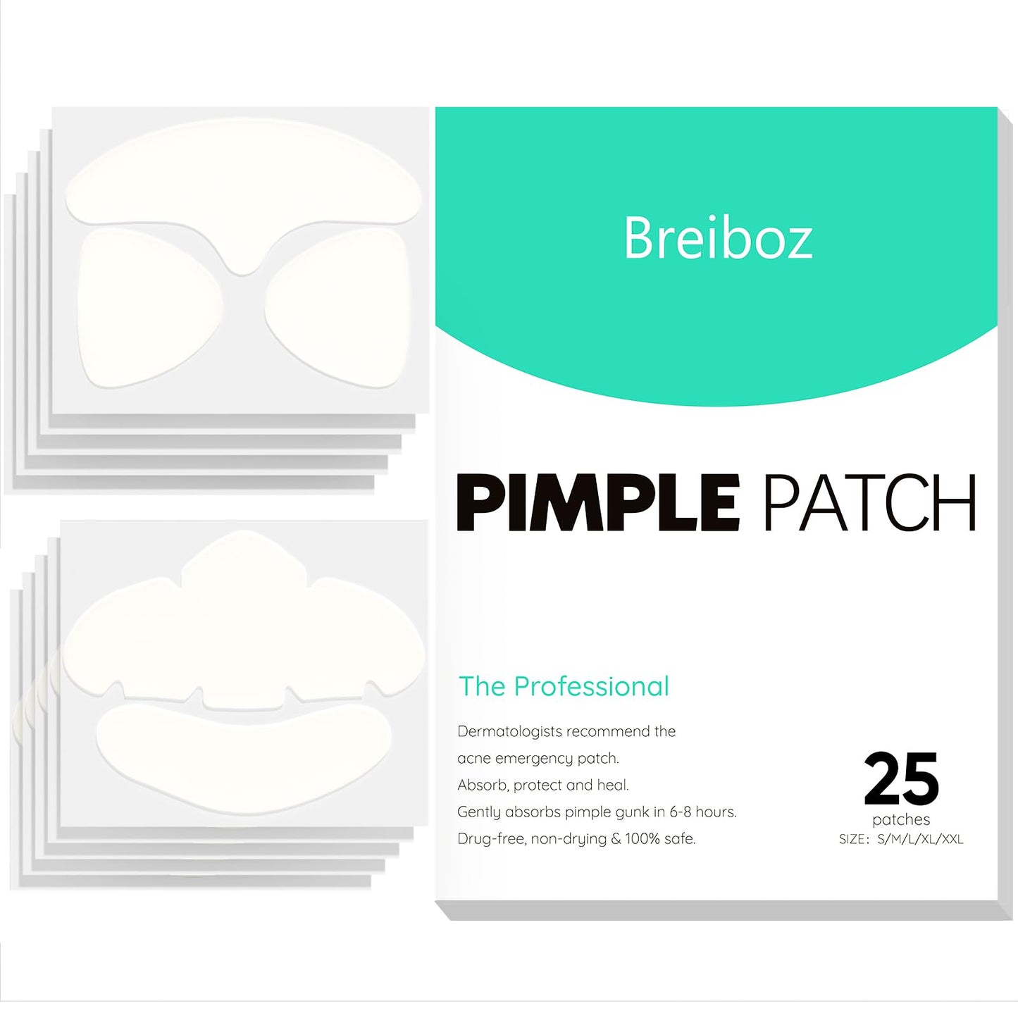Full Face Pimple Patches (5 Pack, 25 Patches),XL Hydrocolloid Acne Patches for Whole Face,Nose,Chin,Forehead,Cheeks w/Tea Tree Oil&Salicylic