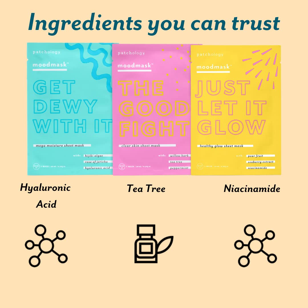 Patchology "All the Feels Sheet Masks - Hydrating Face Masks for dry skin and blotchy redness. Facial Sheet Mask Skincare Treatment to reduce