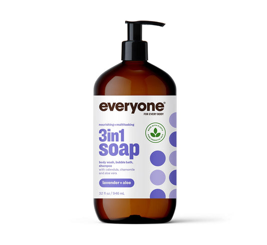 Everyone 3-in-1 Soap, Body Wash, Bubble Bath, Shampoo, 32 Ounce (Pack of 1), Lavender and Aloe, made with Essential Oils for Men and Women Beauty & Personal Care everyone for every body