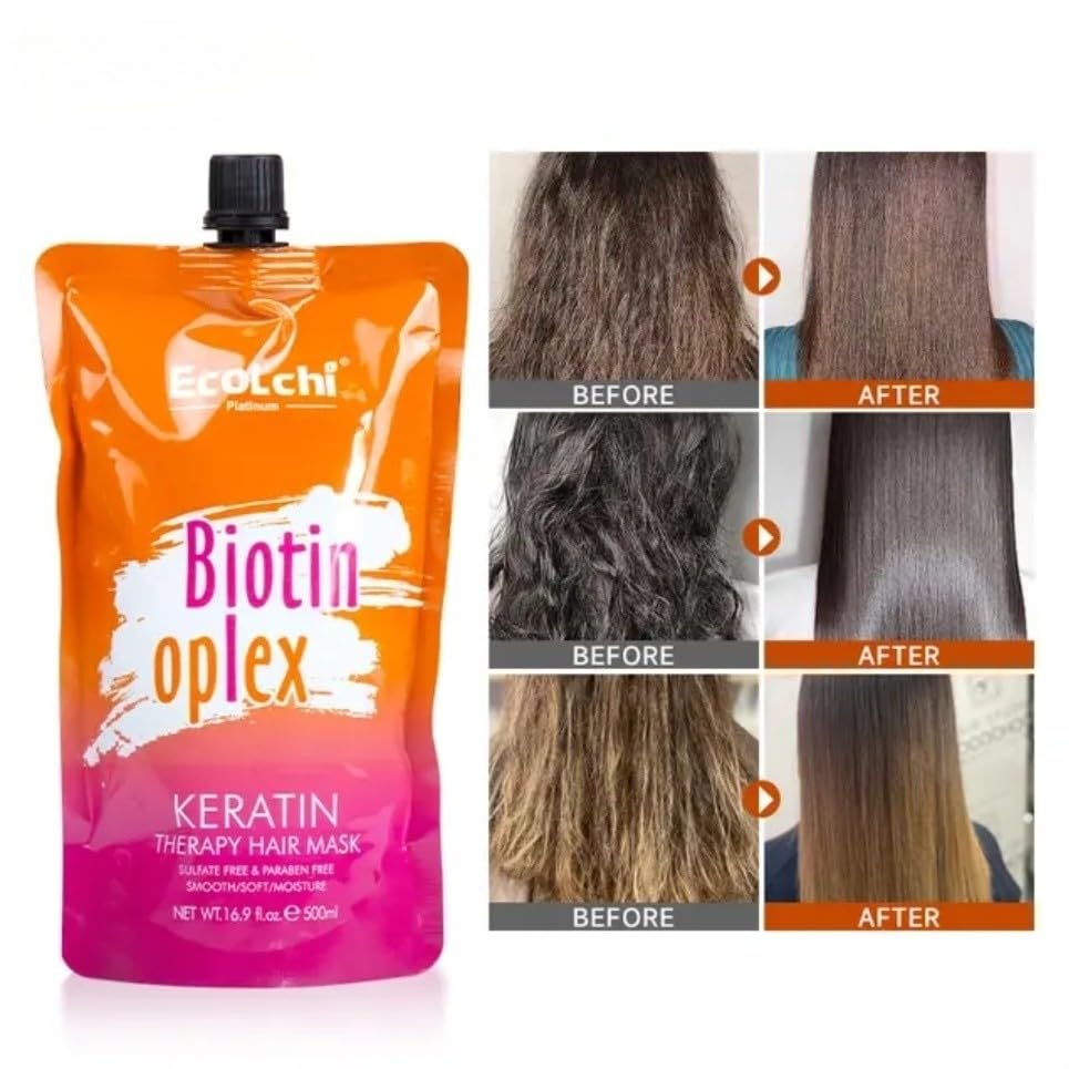 EcoLchi Biotin Oplex Keratin Hair Mask - Amino Acids Repair for Soft Hair Treatment - Color Damage, Frizz Control - Moisturizing Biotin Mask for Dry