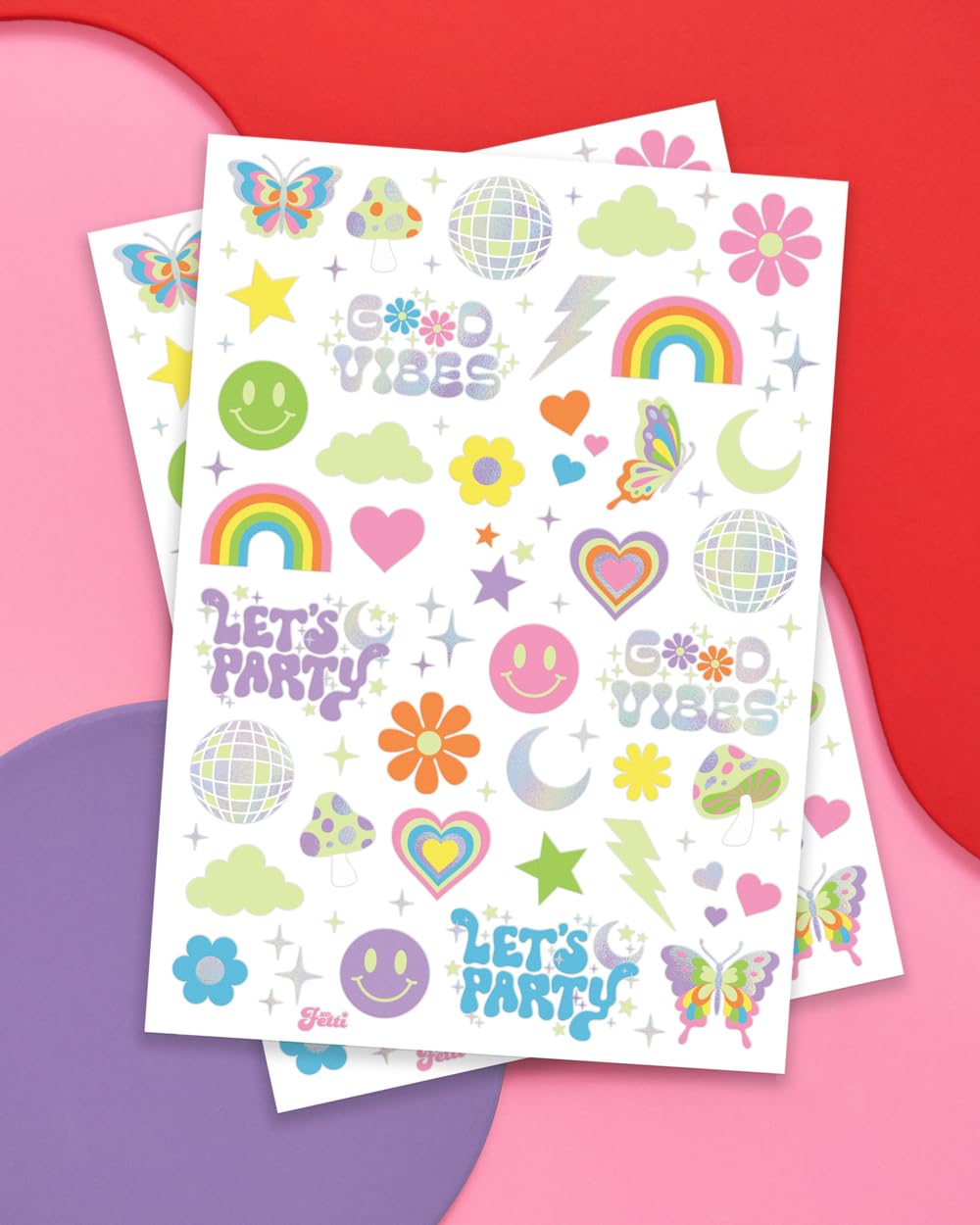 xo, Fetti Groovy Disco Glow in Dark + Foil Temporary Tattoos - 82 pc | Flower Power Birthday Party Supplies, Rave Bachelorette Party Favors, Smiley Beauty and Personal Care xo, Fetti