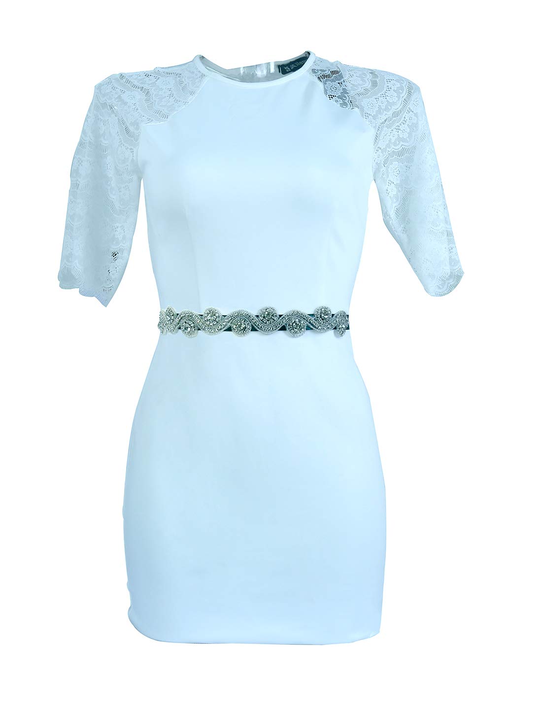 uxcell Women Beaded Rhinestone Satin Ribbon Bridal Belt Green