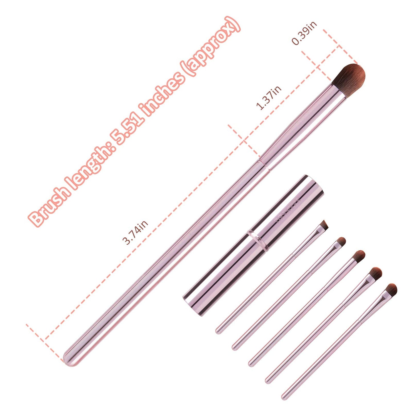 GUIGUDESN 5Pcs Pink Eyeshadow Brush Set, Premium Synthetic Bristles, Aluminum Handles, Angled, Rounded, For Eyeshadow, Eyebrow, Eyeliner