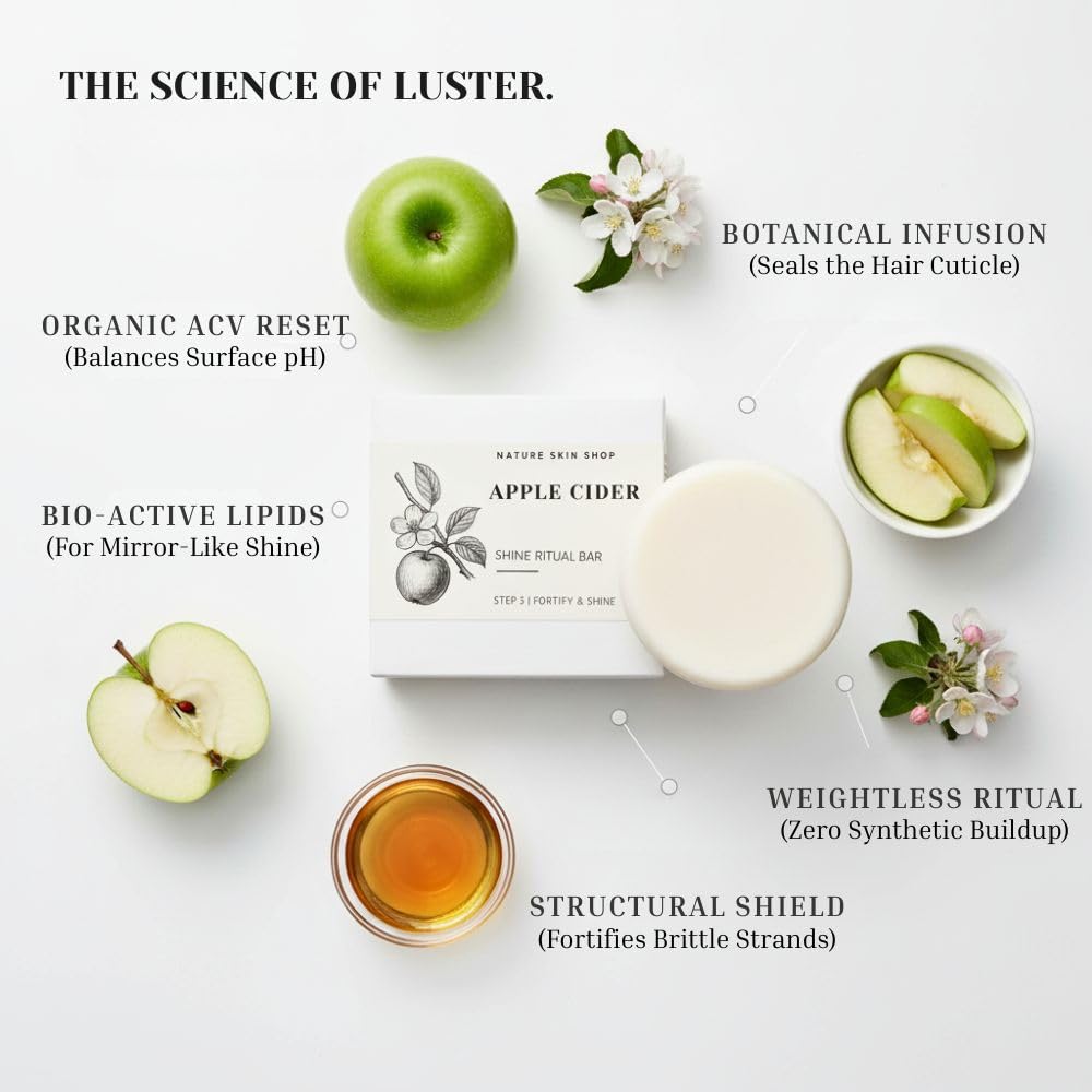 Nature Skin Shop Apple Cider Conditioner Bar - Four Ounces - Shine-Boosting Solid Conditioner for Detangling & Fighting Frizz - for Dull, Weighed-Down