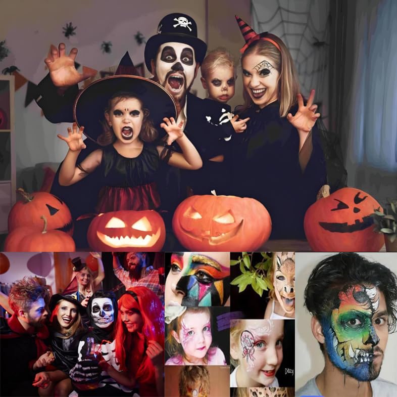 Face Body Painting Kit,Washable Safe Facepaint Makeup Party Pack Including CrayonsPlettes Brushes Pad Stencils for Halloween School Events Birthday