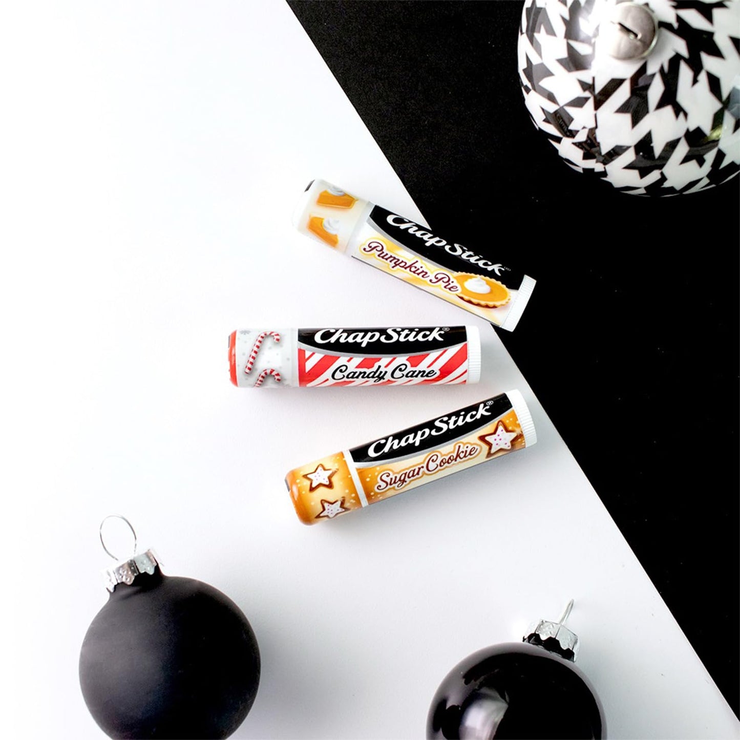 ChapStick Bulk Lip Balm, Holiday Variety 3-Packs x 6 (18 Sticks) - Candy Cane, Sugar Cookie, and Pumpkin Pie Flavored Lip Moisturizers, Stocking