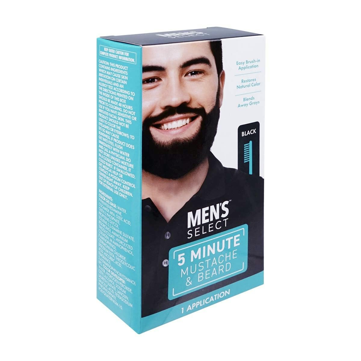 Men’s Select 5 Minute Mustache & Beard Black Brush-In Facial Hair Dye with Brush Included