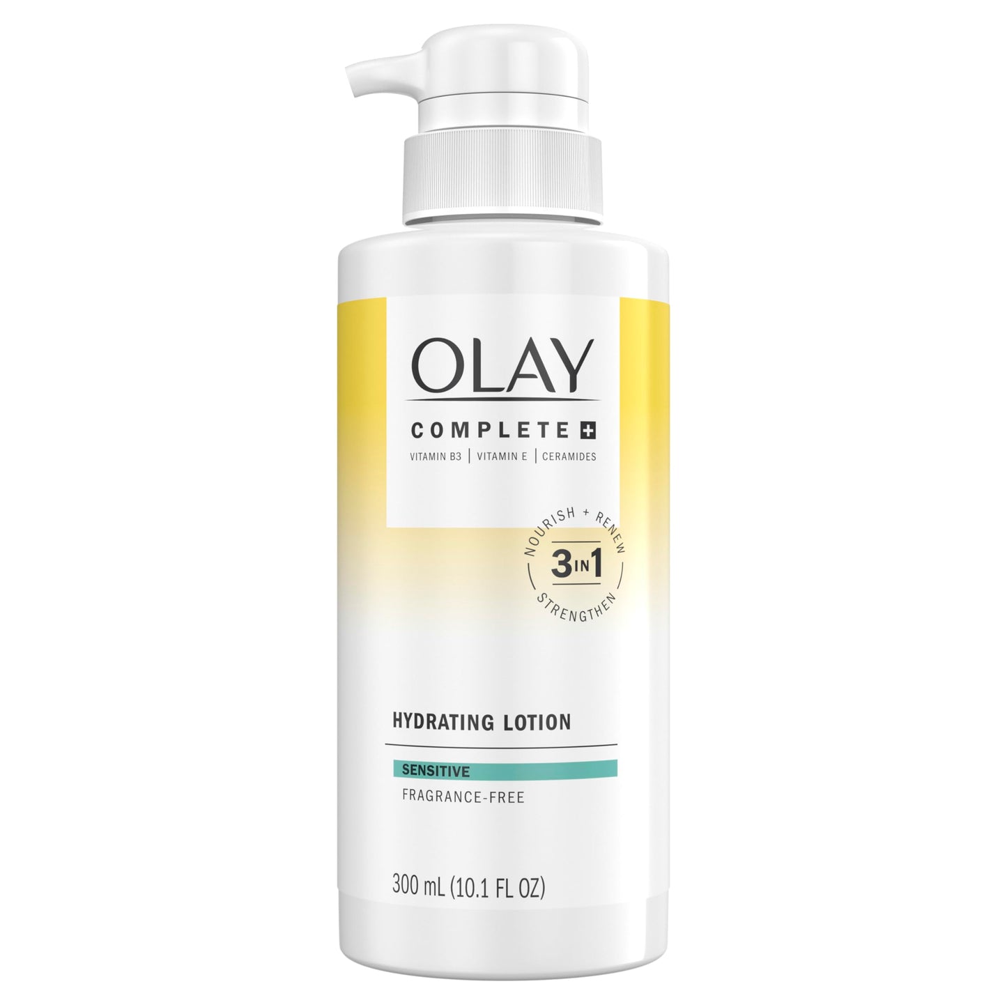 Olay Complete+ Hydrating Lotion Fragrance-Free, 10.1 FL OZ, 3-in-1 Nourishing Face Moisturizer for All Skin Types with Vitamin B3, Vitamin E,