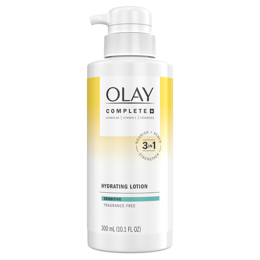 Olay Complete+ Hydrating Lotion Fragrance-Free, 10.1 FL OZ, 3-in-1 Nourishing Face Moisturizer for All Skin Types with Vitamin B3, Vitamin E,
