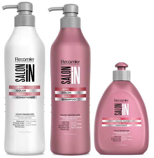 Salon In by Recamier | Color Guard Shampoo and Conditioner Set + Leave-On Treatment for Color-Treated Hair | Helps Preserve Vibrancy in Dyed Hair |