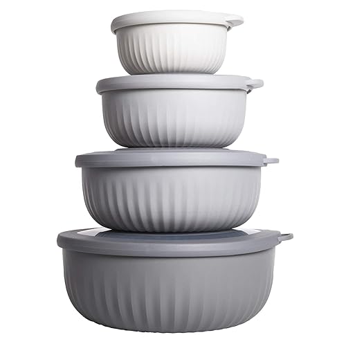 COOK WITH COLOR Prep Bowls with Lids- Wide and Deep Nesting Plastic Small Mixing Bowl Set with Lids, 8 Piece Set - Wide Bowls, Gray