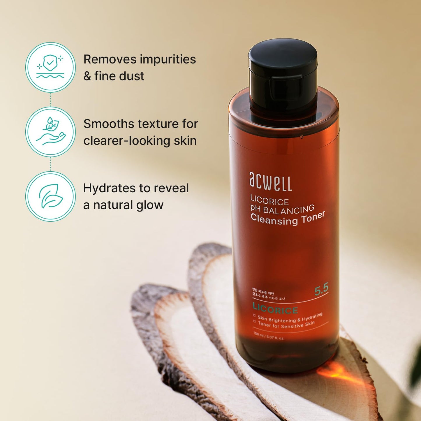 ACWELL Licorice pH 5.5 Balancing Cleansing Toner - Alcohol-Free Korean Face Toner and Astringent, Hydrating Clarifying Formula for Dull