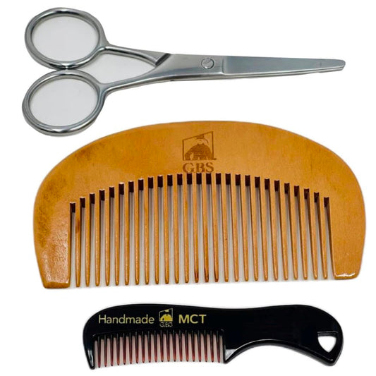 G.B.S 3n1 Professional Men's Beard and Mustache Trimming Styling 4" Scissors Beard Wood Comb and Mustache Comb Beauty and Personal Care G.B.S