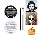White Black Oil Face Body Paint Set, Halloween Skeleton Makeup Kit with 2 Brushes, Professional Black and White Face Painting Kit for Halloween Make