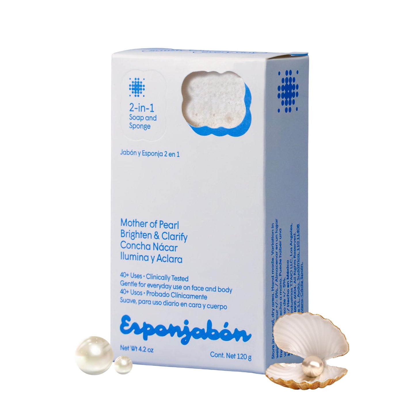 T.Taio Esponjabon Mother of Pearl and Coffee Soap Sponges - Shower Scrubbers That Remove Oil and Dirt - Sponges to Scrub Foot, Elbow, and Face