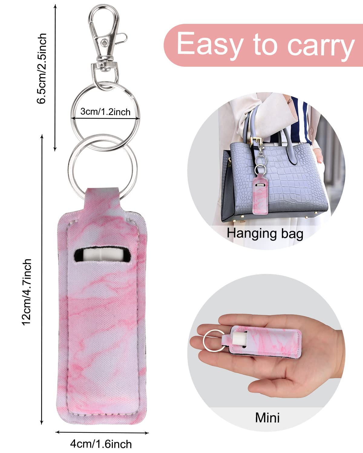 Meiiy Chapstick Holder Lip balm Holder Lipstick Sleeve Pouch Lip Gloss Holder With Hook 3 Pcs Marble Stocking Stuffers Gift for Women (3pcs)