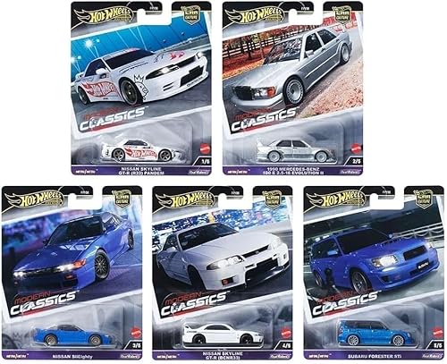 Hot Wheels Modern Classics Die-Cast Cars Set, 5-Pack, Nissan Skyline GTR, Mercedes-Benz 190E, Subaru Forester STI, Limited Edition FPY86-961E