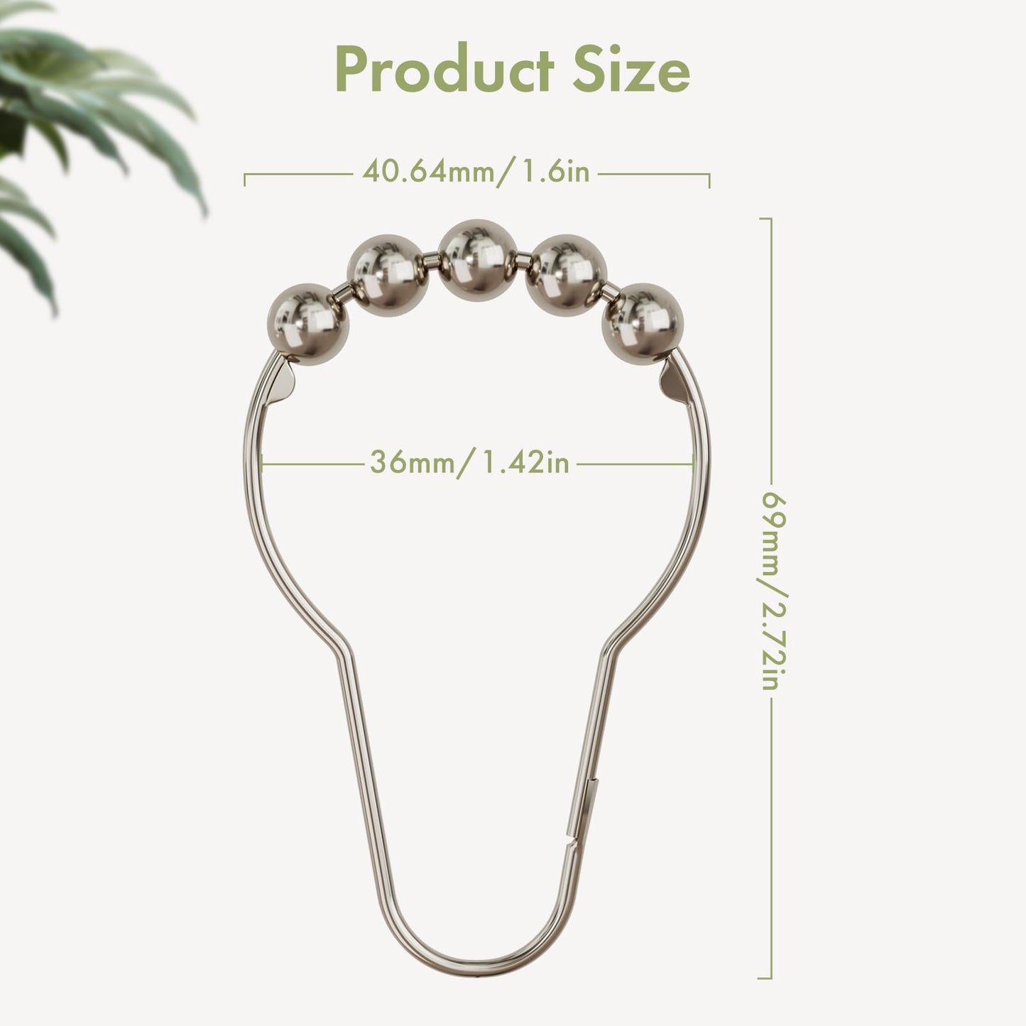 Amazer Shower Curtain Hooks, Decorative Rust Proof Stainless Steel Shower Curtain Hooks for Bathroom Shower Rods Set of 12, Polished Nickel