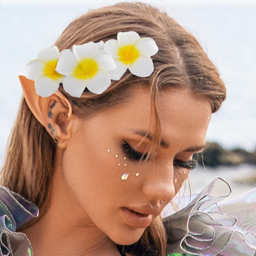 Zoestar Hawaii Flower Hair Clip Plumeria 3pcs Beach Hair Accessory for Women