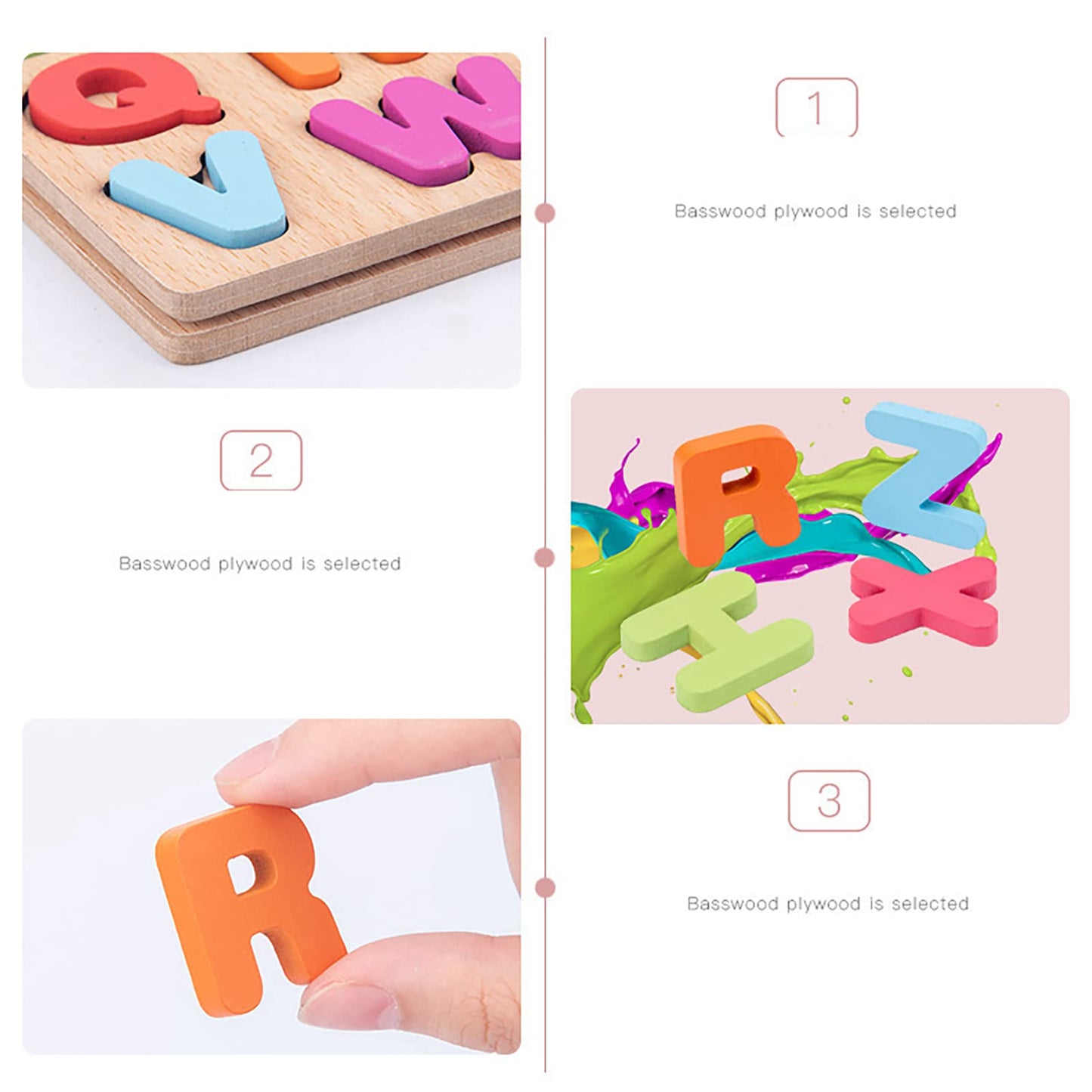 Wooden Puzzles for Toddlers – 3 Pack Alphabet, Number & Shape Montessori Puzzles for Kids Ages 3+ Boys & Girls