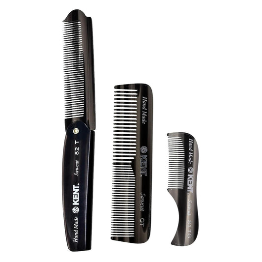 Kent Set Men's Hair Pocket Combs, 81T X-Small, OT All Fine Tooth, 82T Fine Tooth Folding Comb. Best Hair, Beard and Mustache Grooming Kit for Travel Beauty and Personal Care KENT