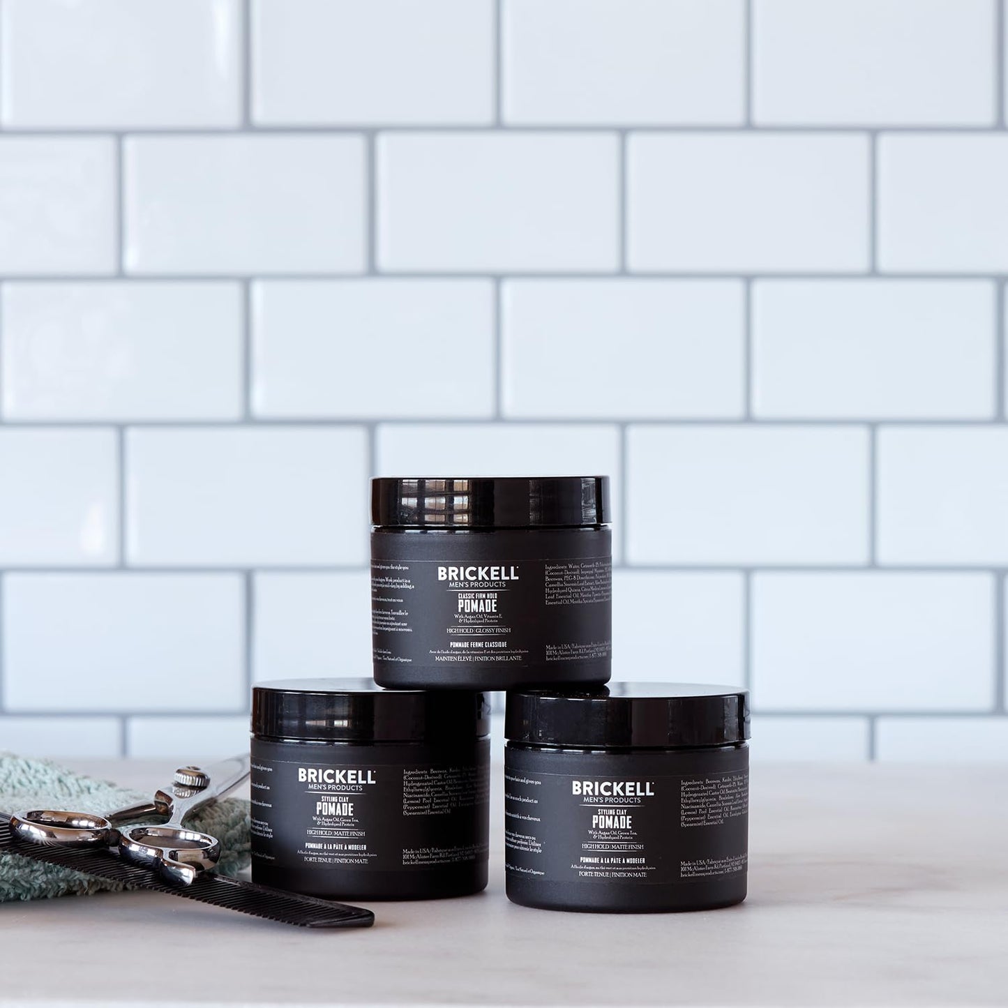 Brickell Men's Products Hair Styling Clay Pomade For Men, Natural & Organic with Strong Hold & Matte Finish, Product for Modern Hairstyles, 2 Ounces