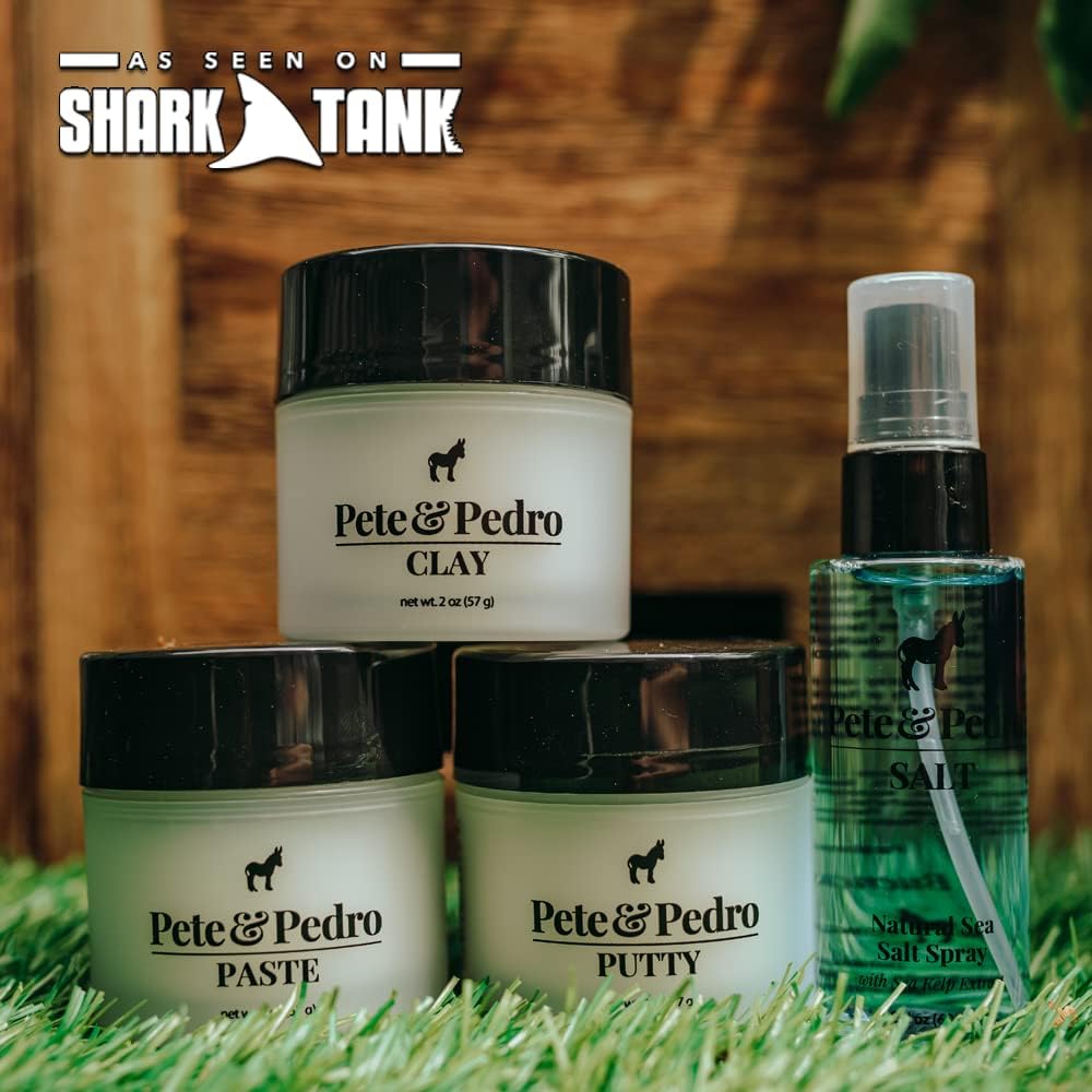 Pete & Pedro CORE FOUR HAIR KIT - Men's Hairstlying Best Of Set | Hair Clay, Paste, Putty, & Sea Salt Spray | As Seen on Shark Tank, 2 oz. Each