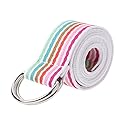 Feamos Stripe Belts for Women Waist Belt for Shorts with Double D-Ring Buckle Canvas Casual (White & Rainbow)