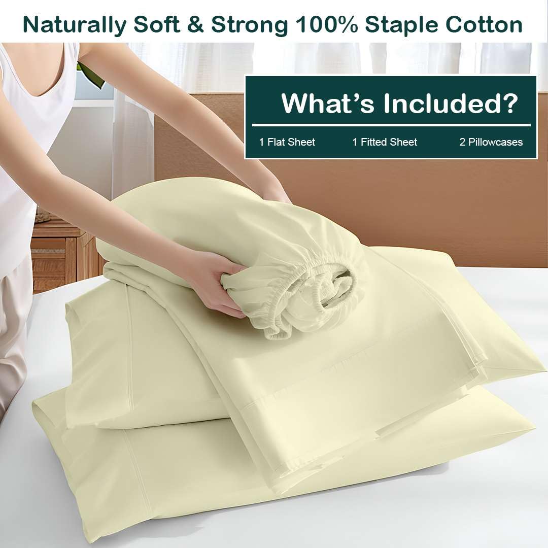 4 Piece Premium Sheet Set Cotton Full, 100% Egyptian Cotton, 12 Inch Deep Pocket of Cotton Sheets, Ivory Solid