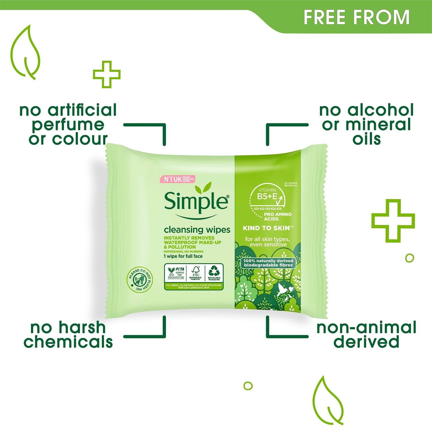 Simple Kind To Skin Cleansing Facial Wipes - 25 Wipes