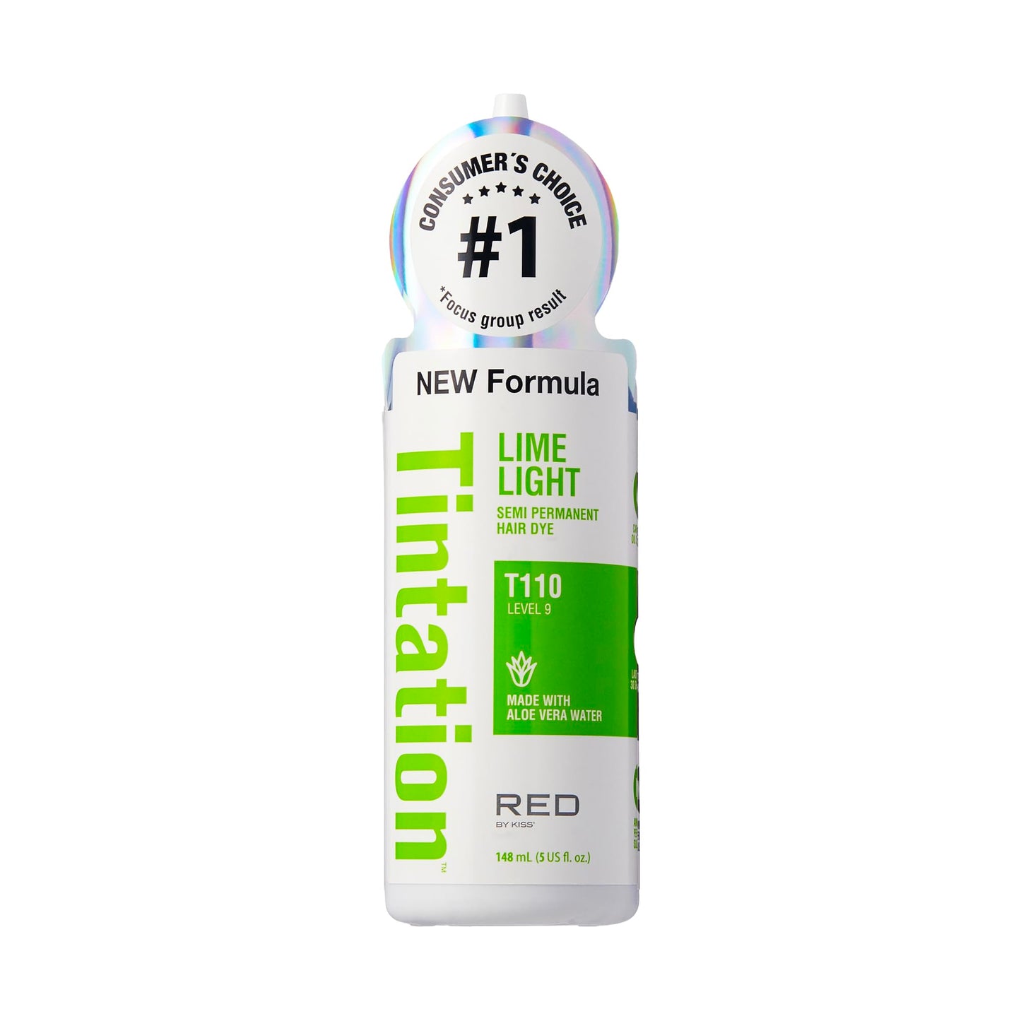 Red by Kiss Tintation Semi-Permanent Hair Color, Aloe Vera Water Based, Argan Oil, Olive Oil, Collagen & Keratin, Long-Lasting Color Dye (Lime Light