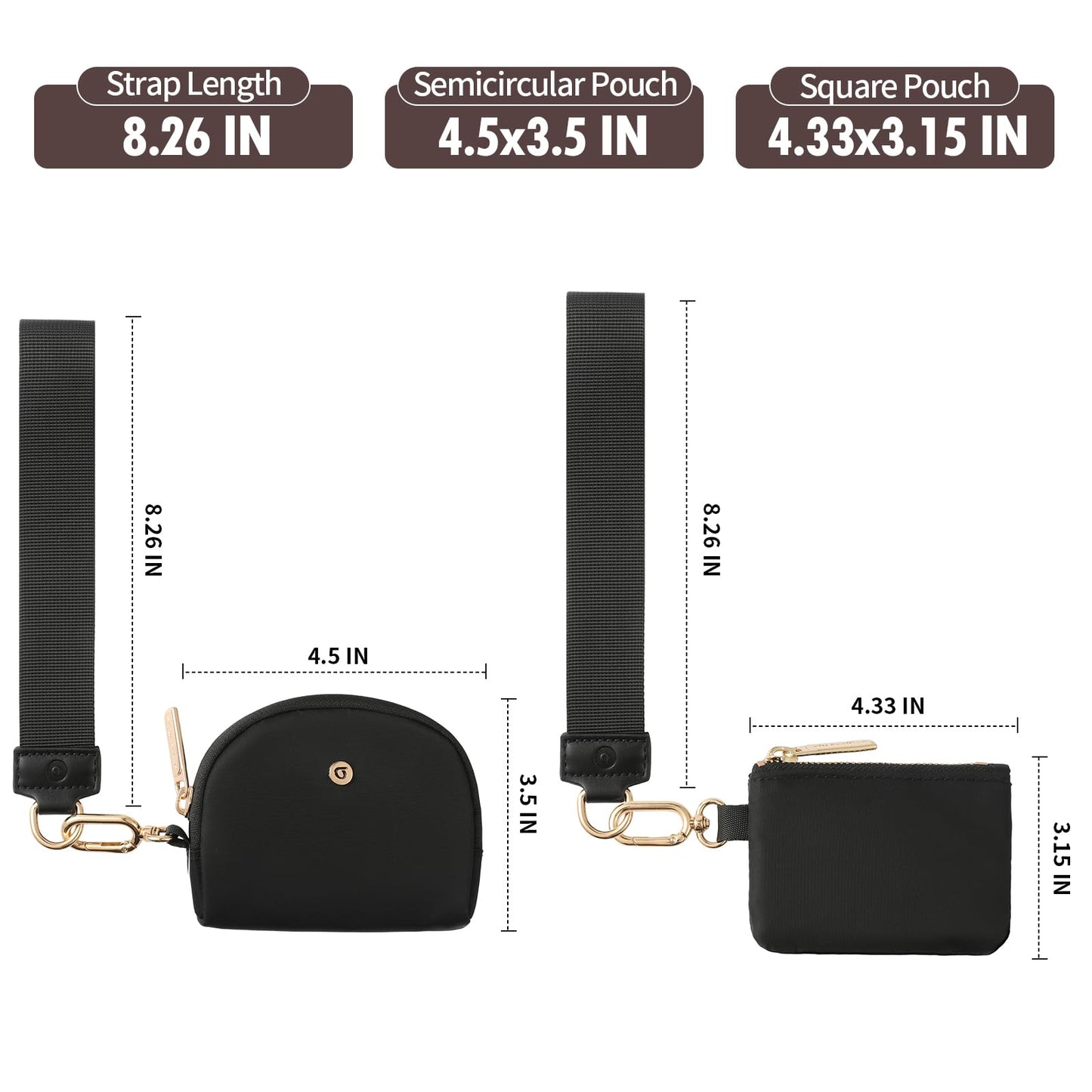 Keychain Wallet Mini Zip Around Wristlet Wallets For Women Detachable Dual Pouch Portable Coin Purse Small With Rfid Blocking (Black & Gold Hardware)