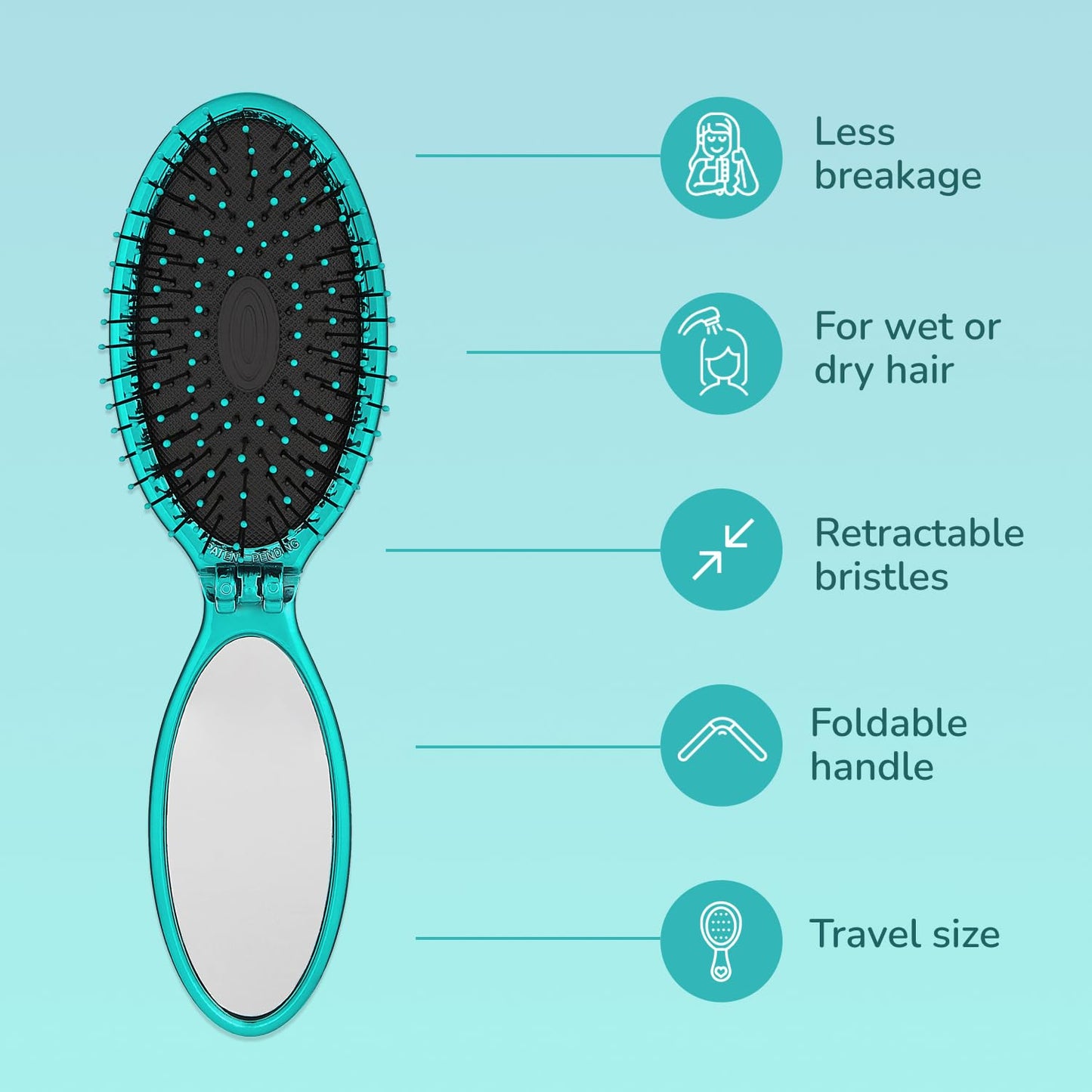 Wet Brush Pop Go Detangler, Blue Teal - Foldable, On-The-Go Design, Travel Brush, Ultrasoft IntelliFlex Bristles, Detangling Hairbrush, Built-In